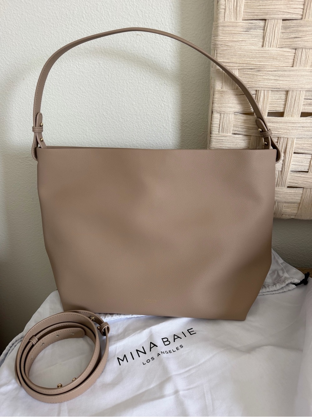 Mina Baie Harlow Midi Taupe Vegan Leather Diaper Bag